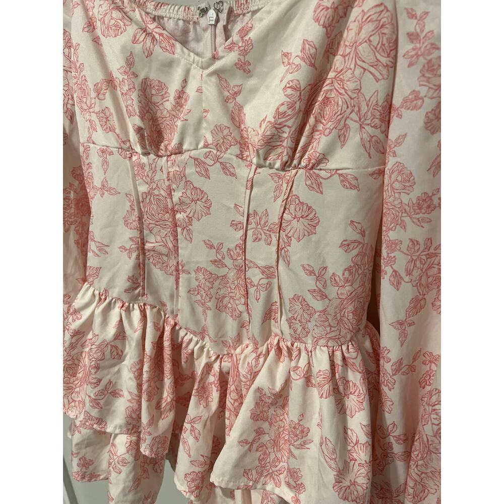 Pink and White, Floral, Long Sleeve Romper, Size XS, 1433Q - Picture 3 of 5